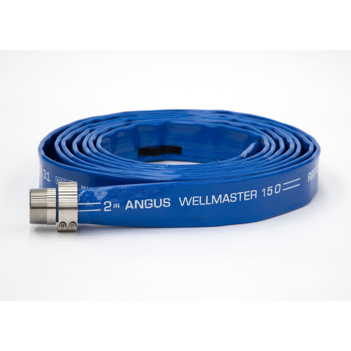 Coiled blue hose with a metal connector at the end.